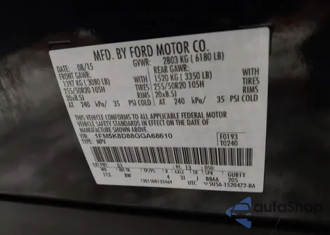 2016 Ford Explorer Xlt из США, поврежденный, VIN 1FM5K8D88GGA68610